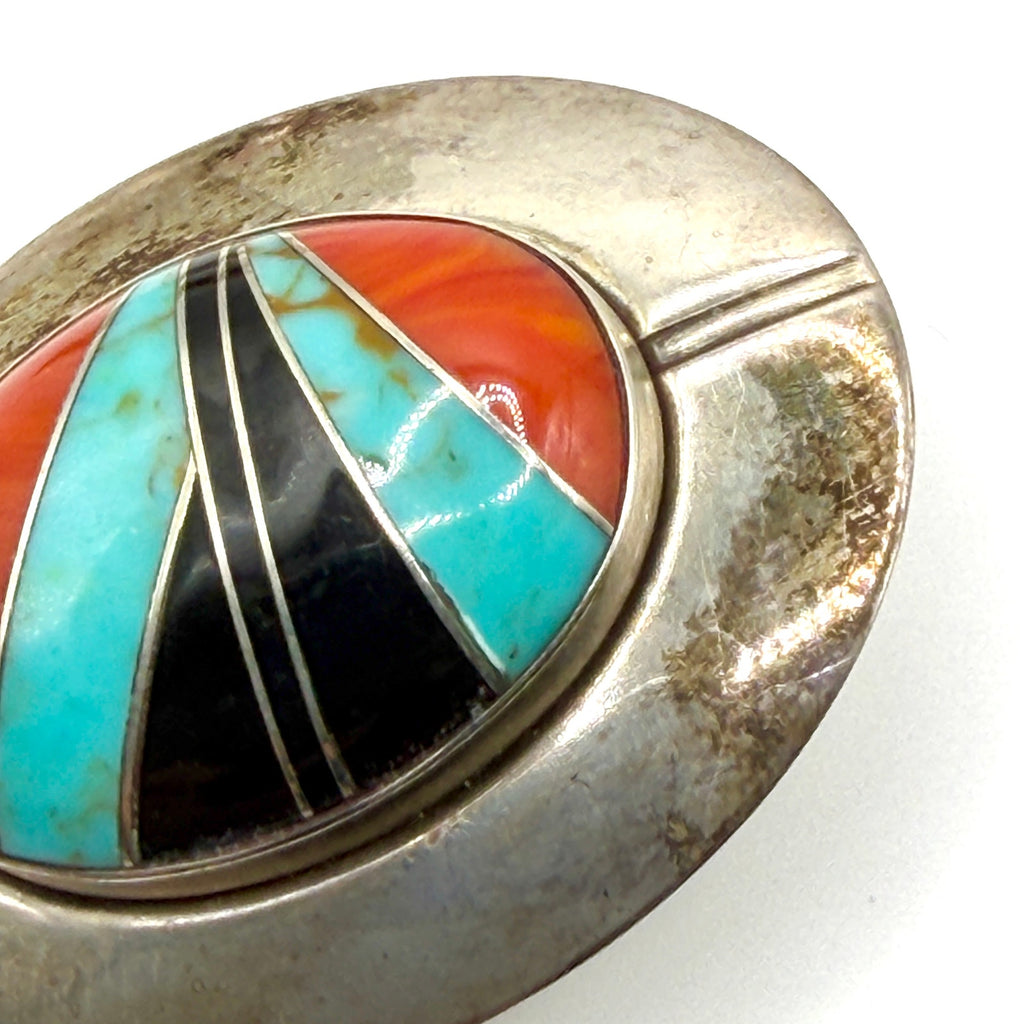 Vintage 90s Sun West Silver Multi Stamped Sterling Silver Inlay Post Earrings
