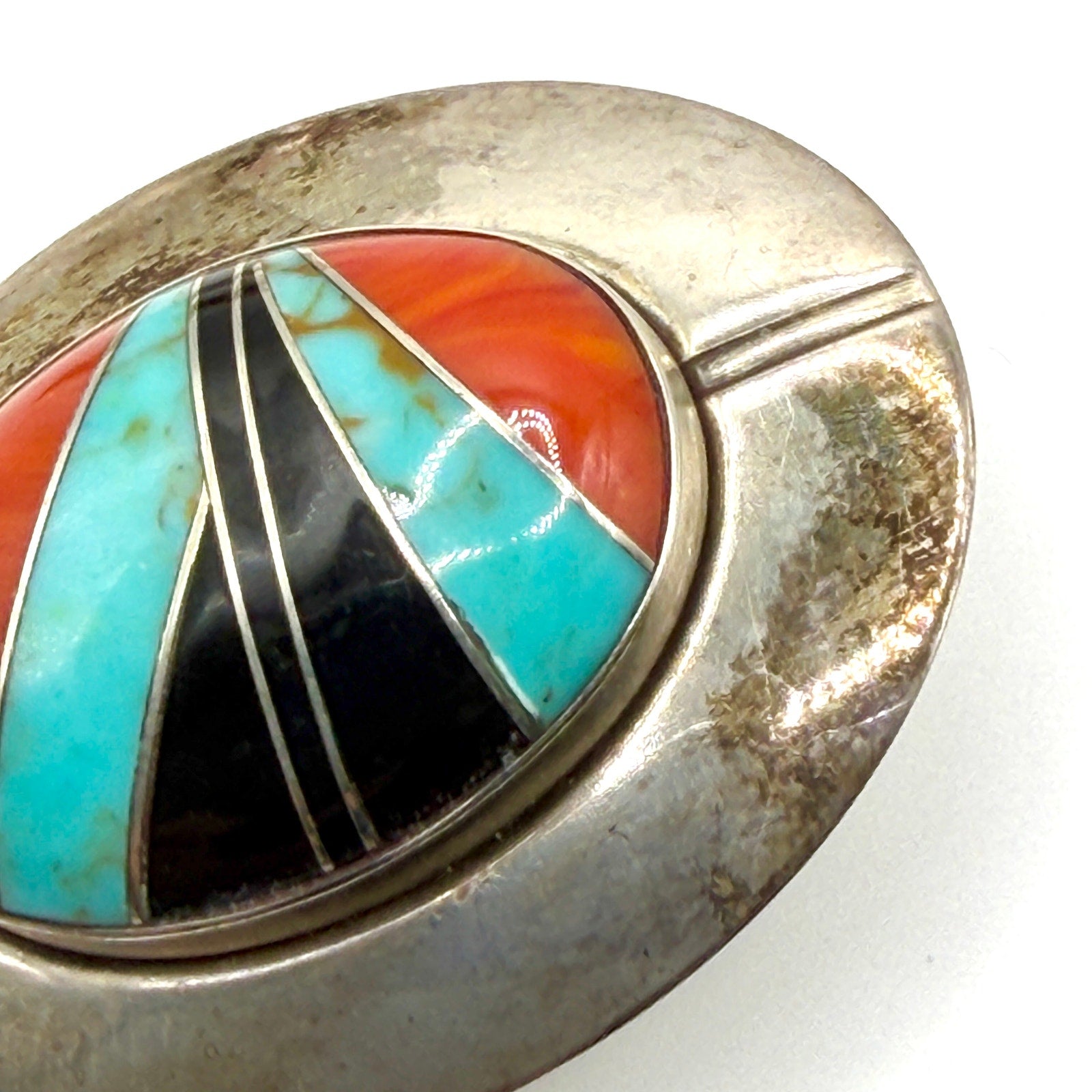 Vintage 90s Sun West Silver Multi Stamped Sterling Silver Inlay Post Earrings