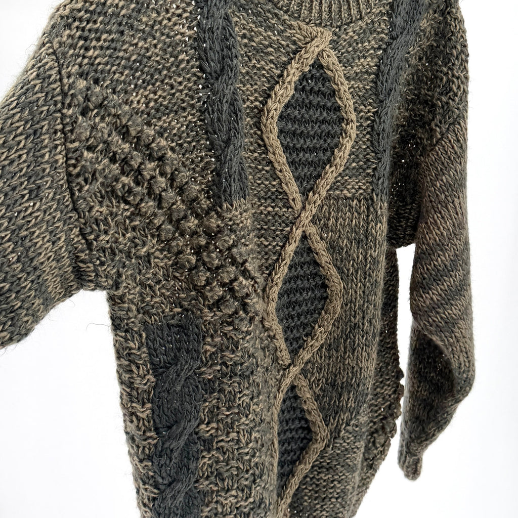 Vintage 90s Peter England Black Brown Textured Cable Knit Handmade Sweater