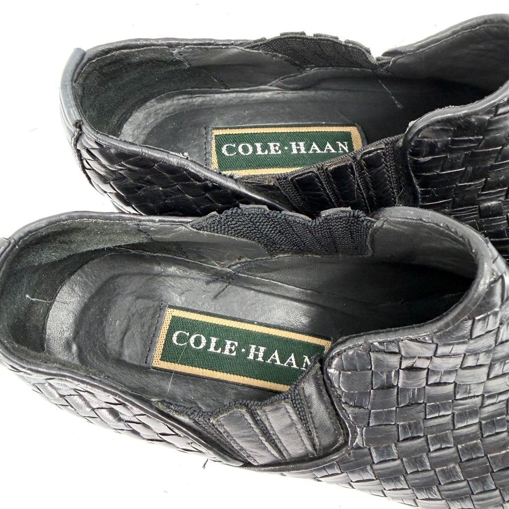 Vintage 90s Cole Haan Black Woven Genuine Leather Cuban Heel Shoes