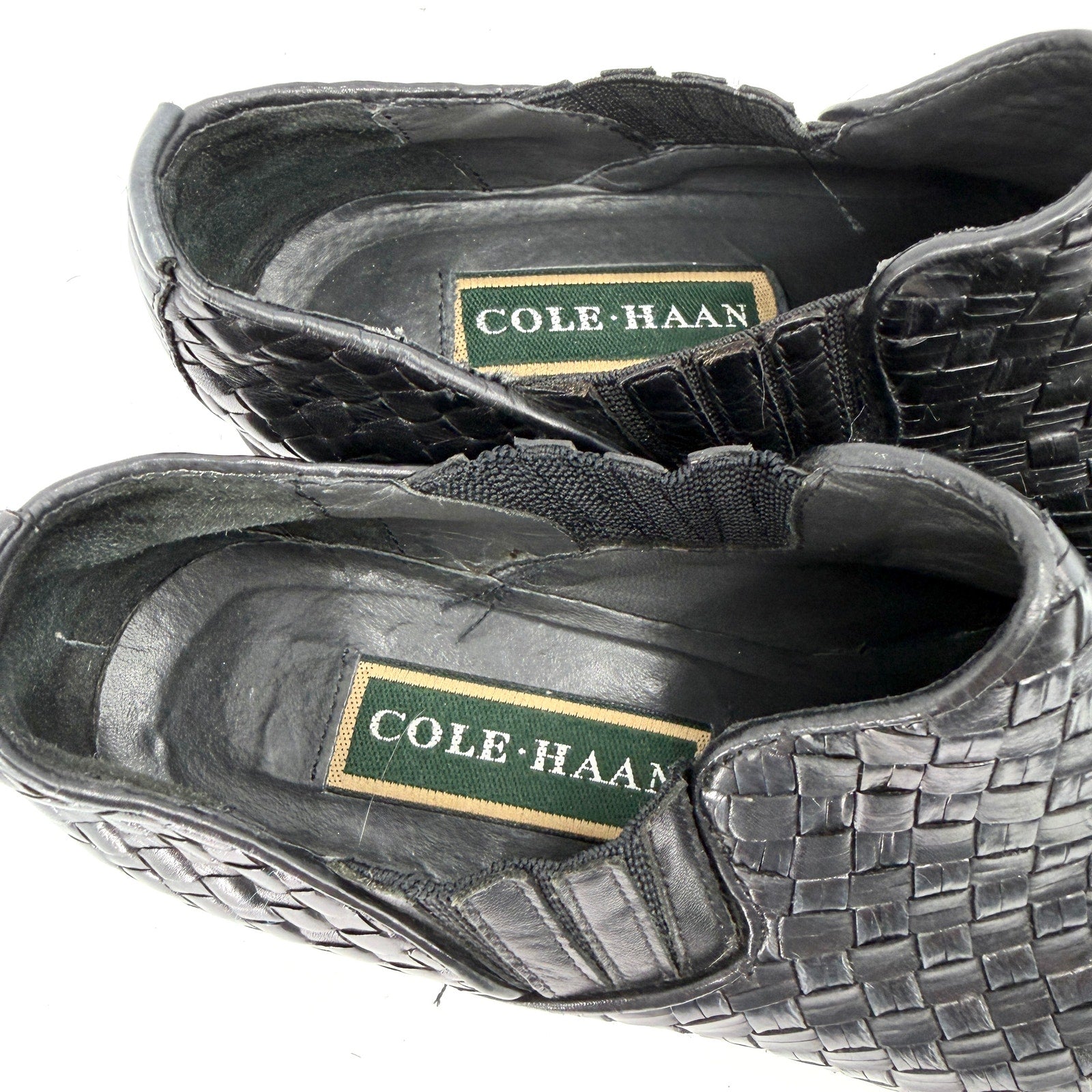 Vintage 90s Cole Haan Black Woven Genuine Leather Cuban Heel Shoes