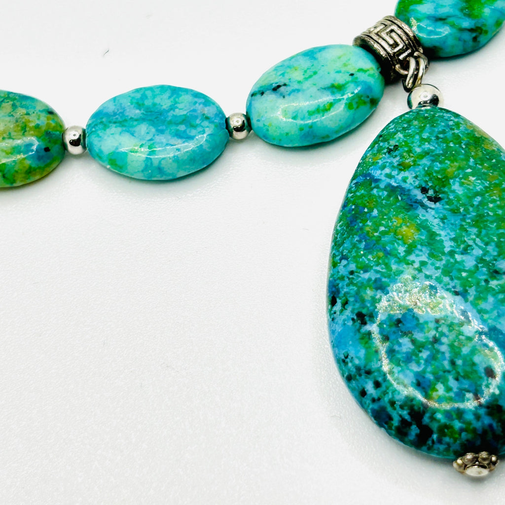 Vintage Y2K Stauer Sterling Silver Turquoise Green Chrysocolla Pendant Necklace