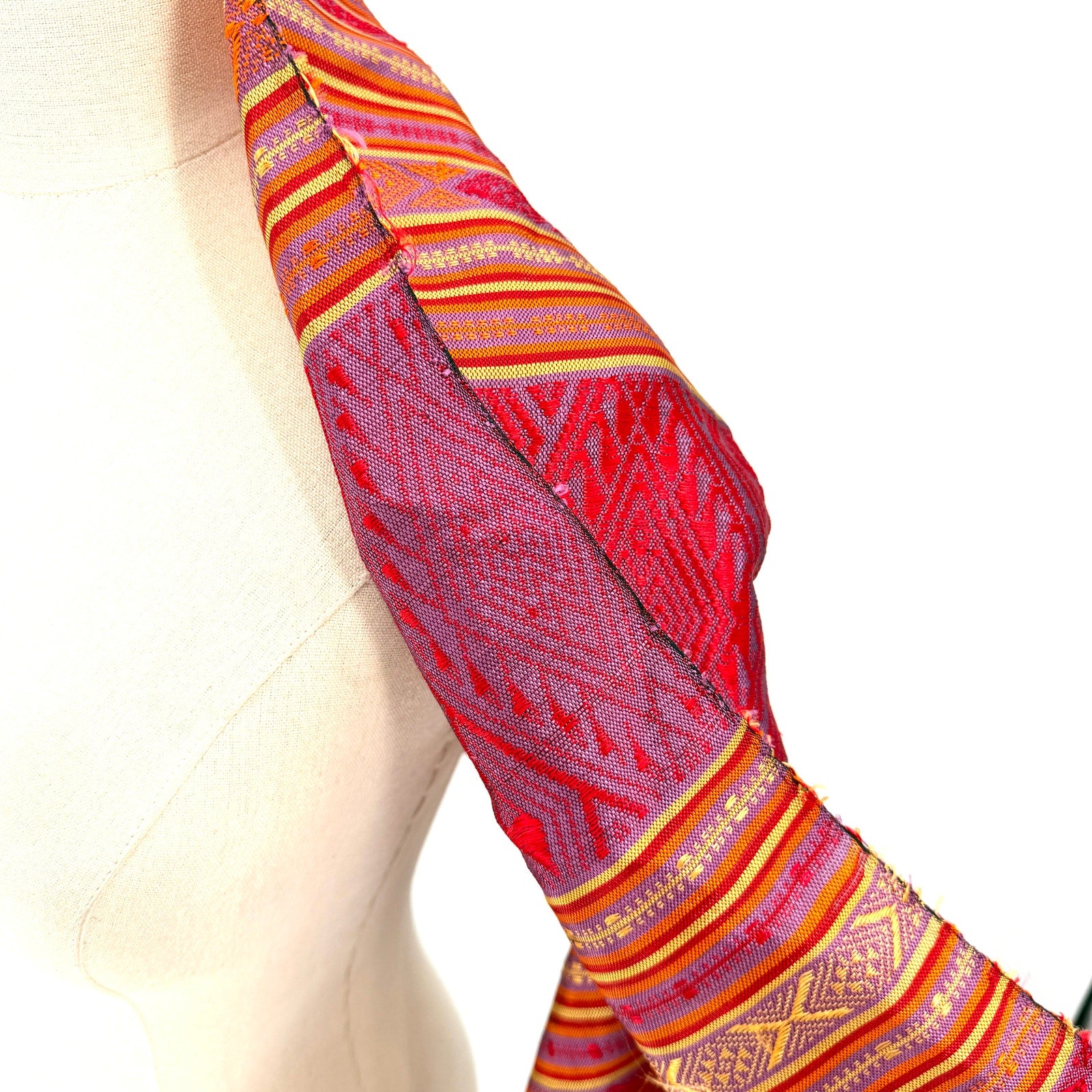 Purple Orange 100% Silk Tribal Woven Geometric Fringed Scarf