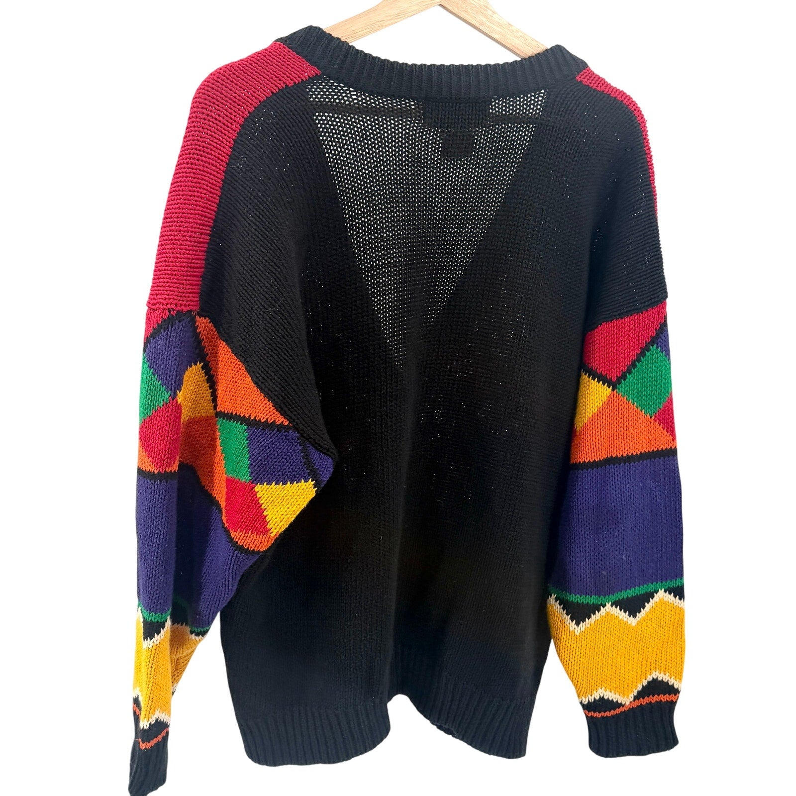 Vintage 90s Santoria Multicolor Geometric Oversized Knit Cardigan Sweater