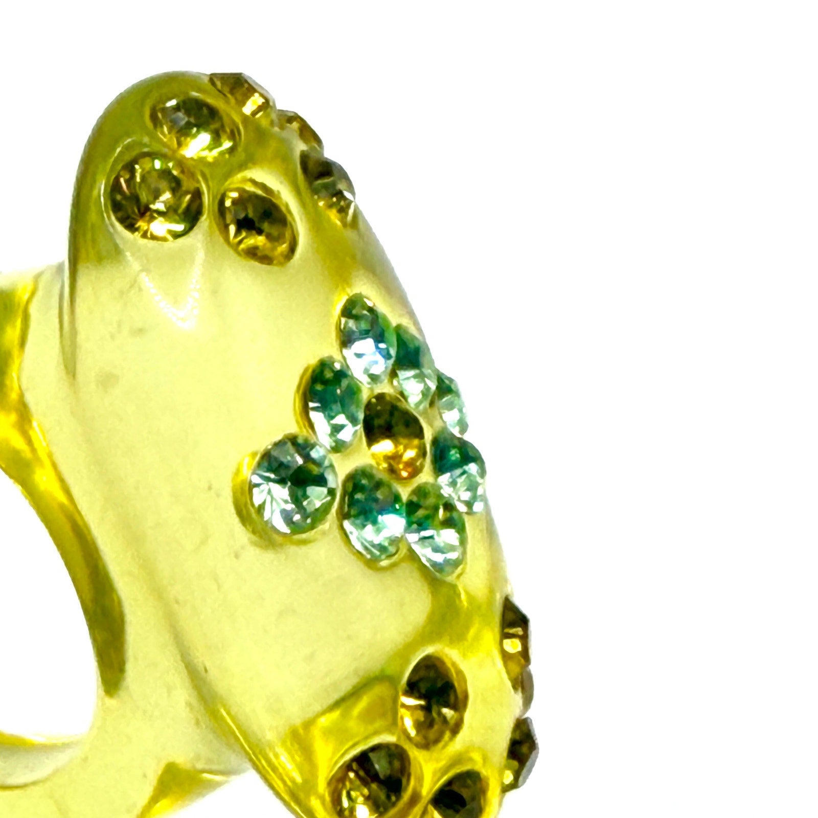 Vintage Y2K Yellow Resin Rhinestone Flower Chunky Dome Ring