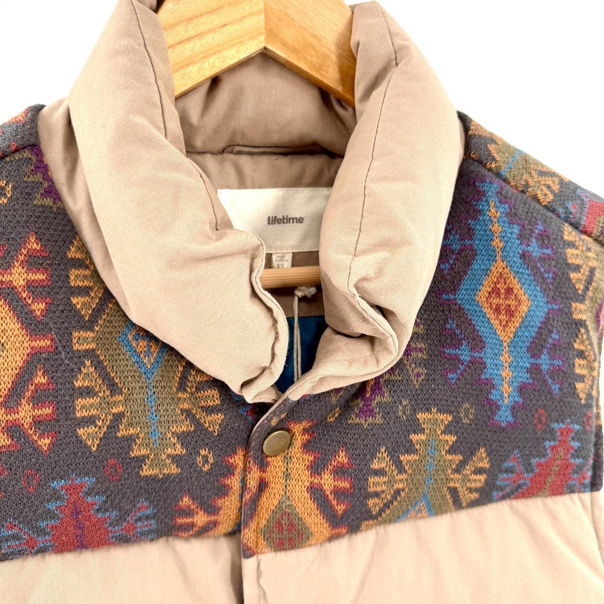NWT Lifetime Collective Sand Aztec Print Down Puffer Vest