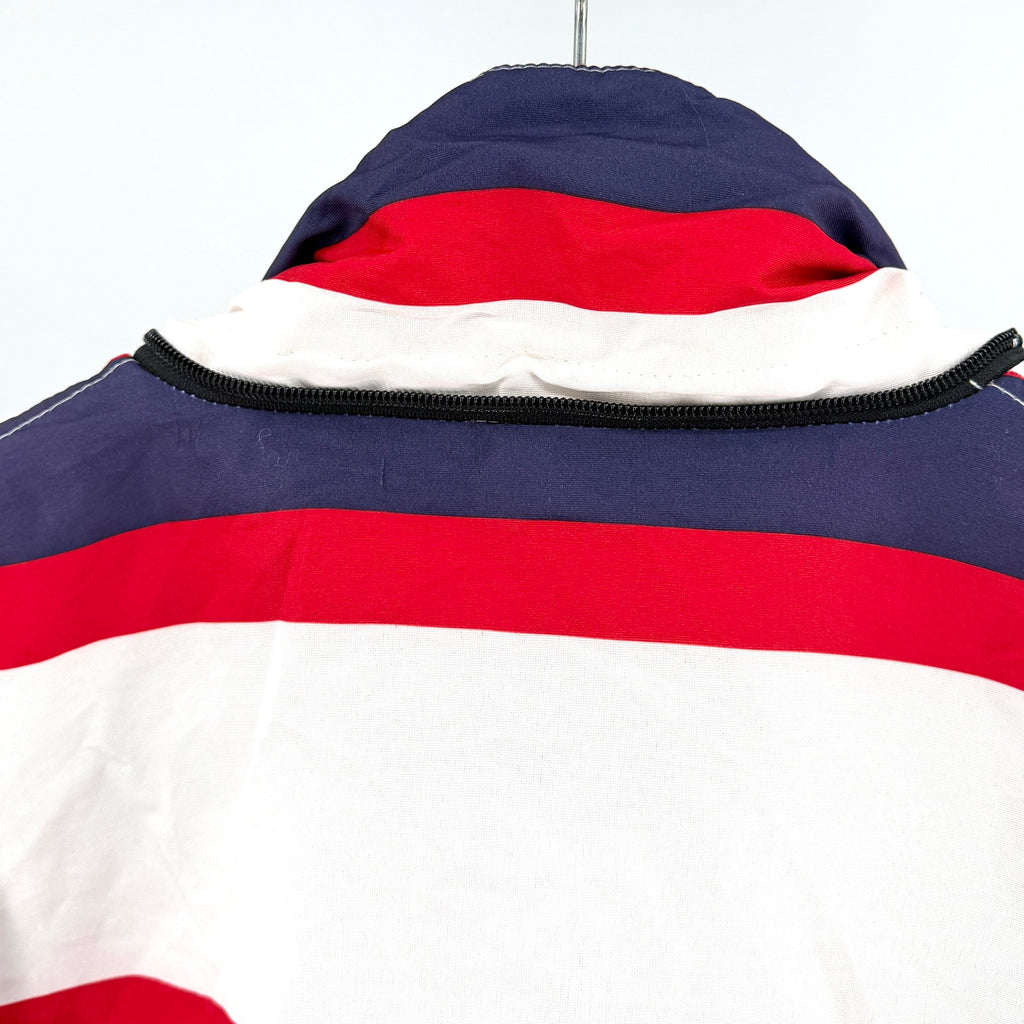 Vintage Y2K Iceburg Nautical Red White Blue Striped Ski Windbreaker Jacket