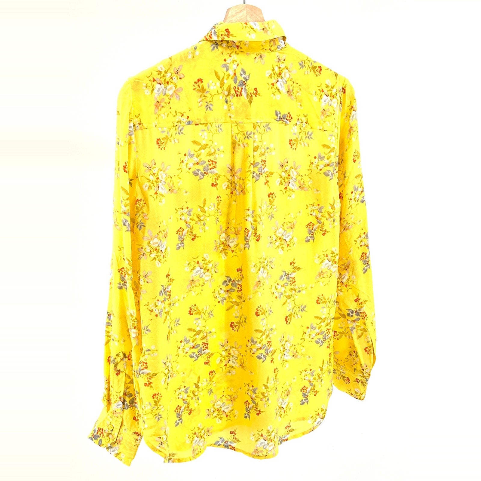 A Loves A Yellow Floral 100% Silk Boho Cottagecore Button Down Shirt