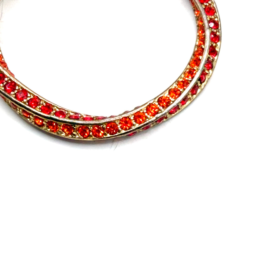 Vintage Y2K Tangerine Red Rhinestone Pave Twisted Hoop Earrings