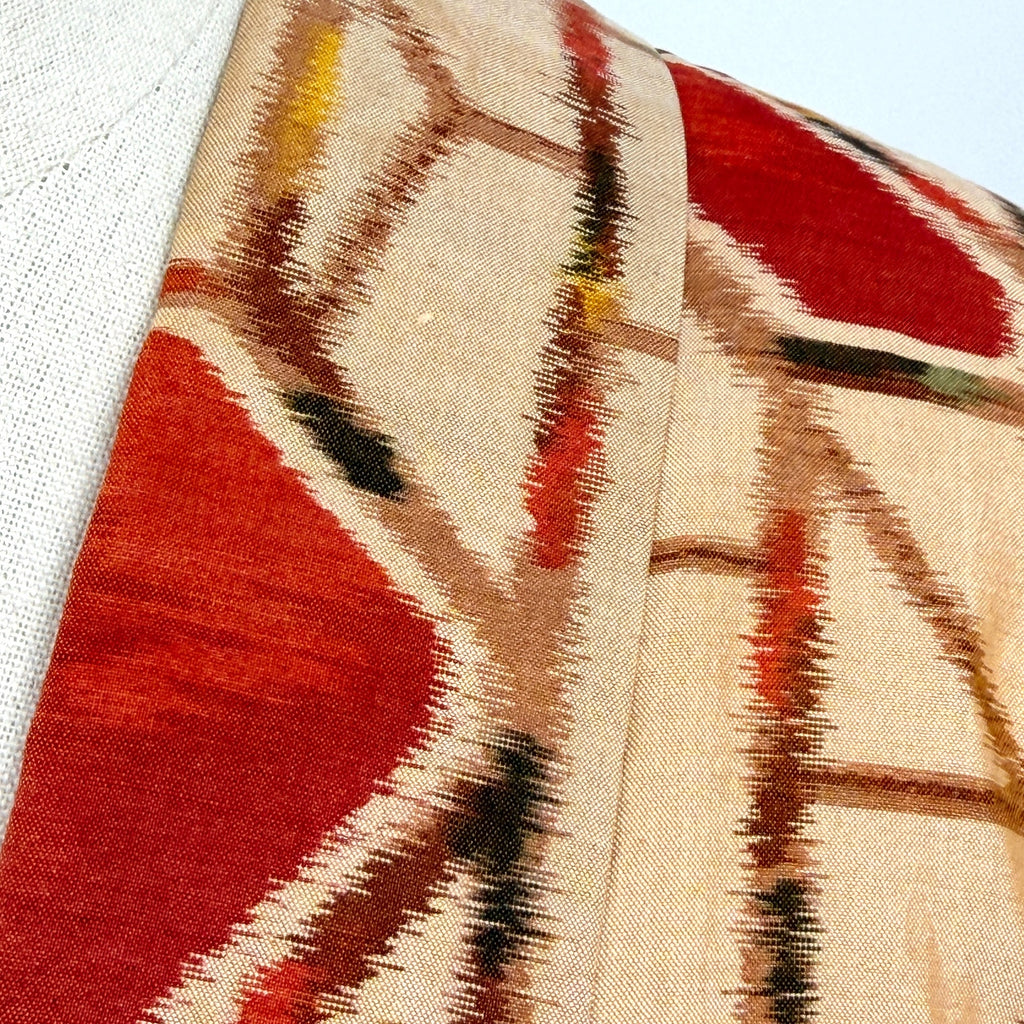Vintage 60s Showa Era Beige Brick 100% Woven Kasuri Ikat Silk Kimono Robe