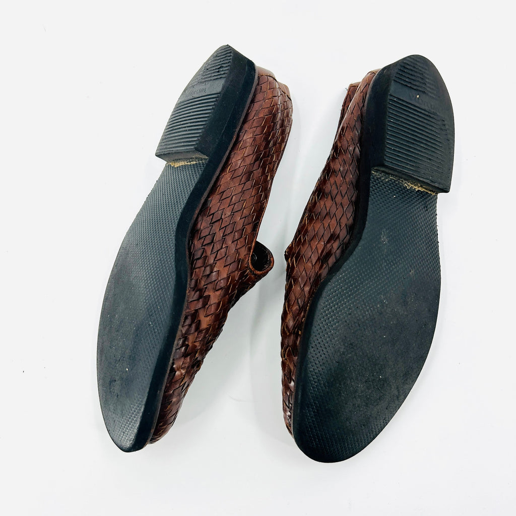 Vintage 80s Cole Haan Brown Woven Leather Loafers Made in Brazil