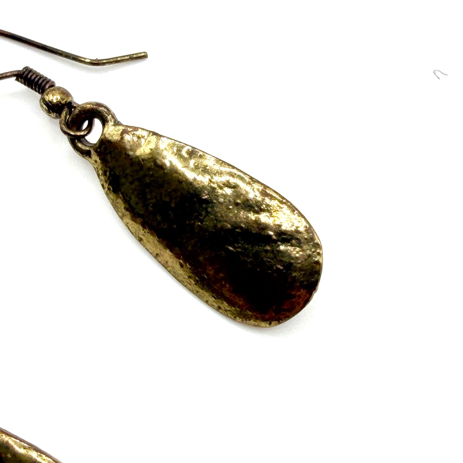 Vintage 80s Bronze Molten Brutalist Solid Metal Dangle Earrings