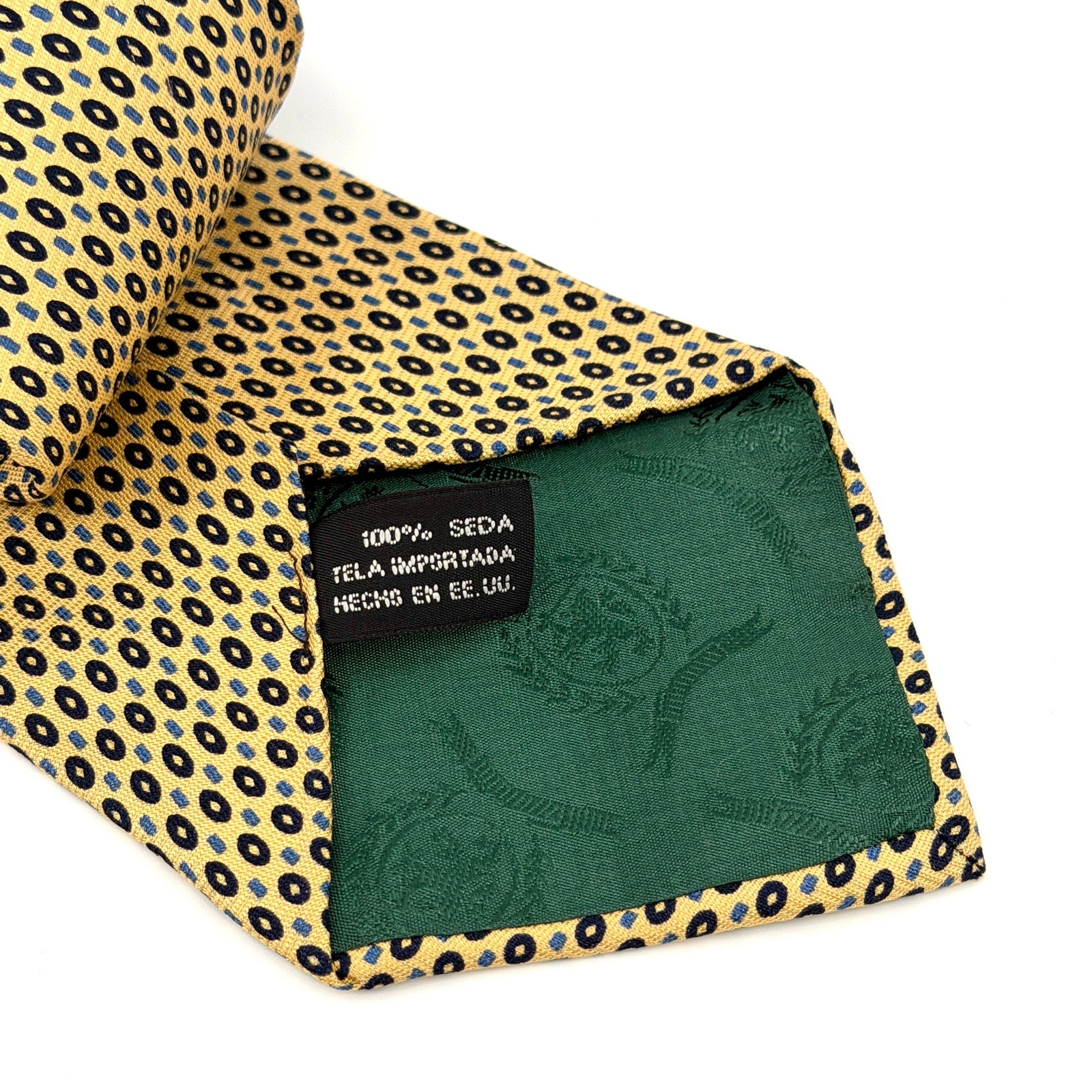 Vintage 90s Tommy Hilfiger Yellow and Blue Geometric 100% Silk Tie