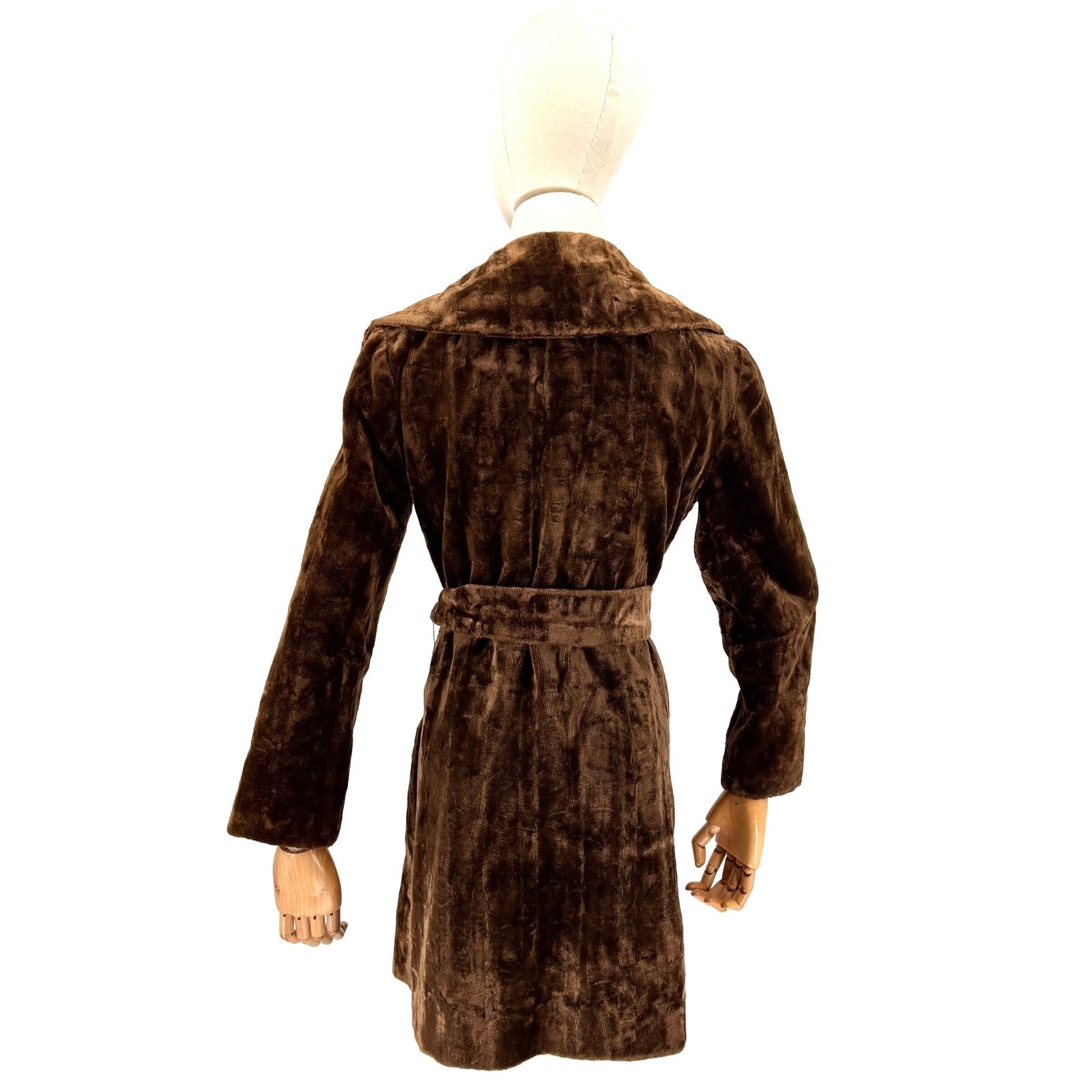 Vintage 50s Chocolate Brown Copper Faux Fur Belted Wrap Coat