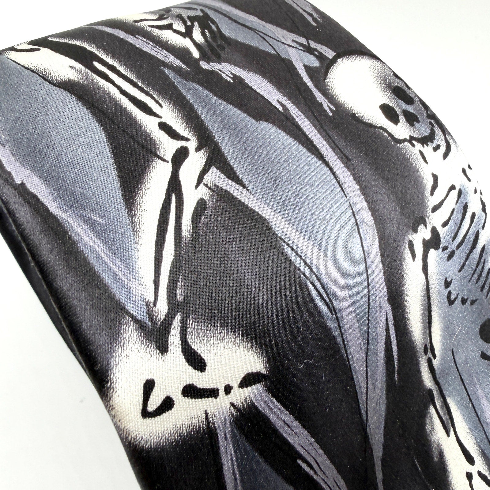 J. Garcia Gray Silk Skeleton Halloween Grateful Dead Necktie