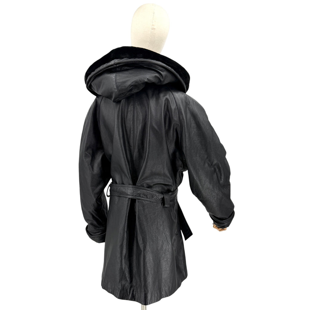 Vintage 90s Wilsons Genuine Leather Faux Fur Hooded Winter Parka Coat