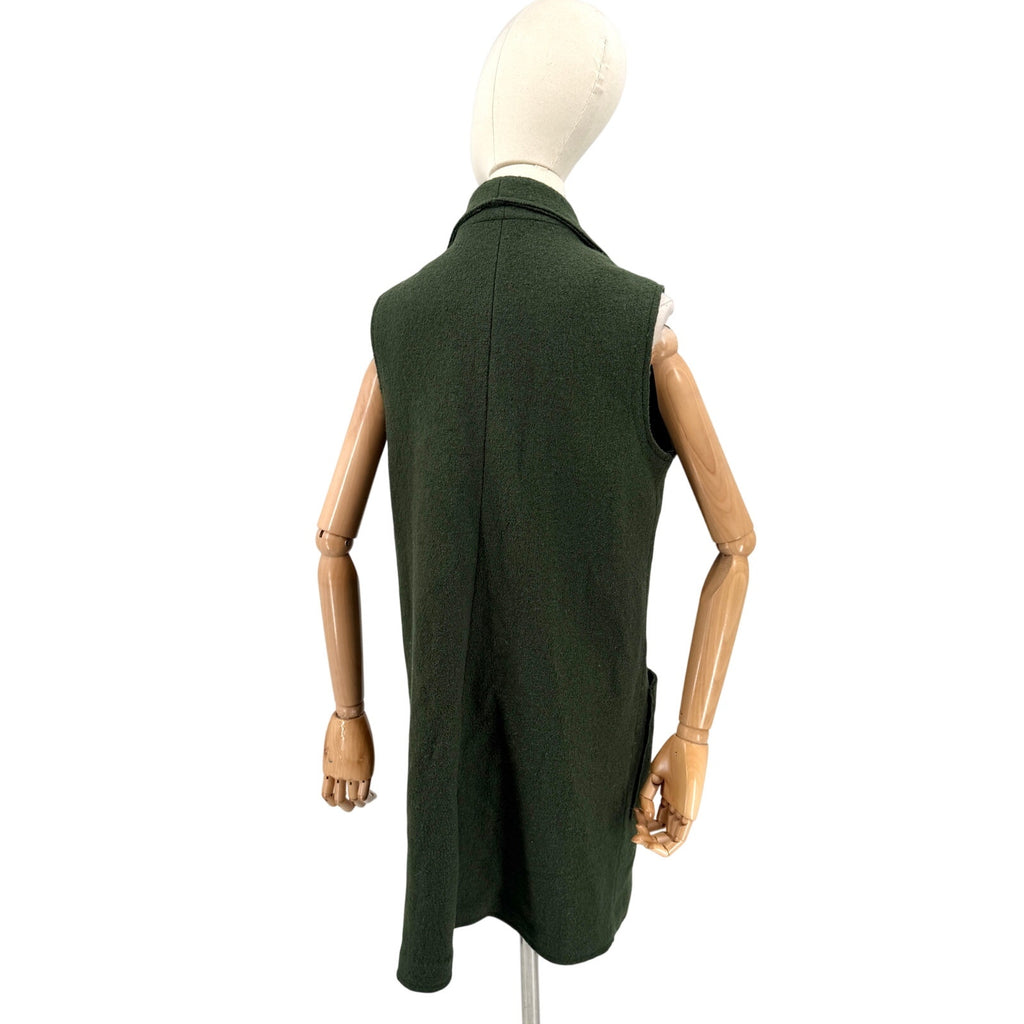 Tahari Forest Green Longline Open Front Duster Patch Pocket Vest