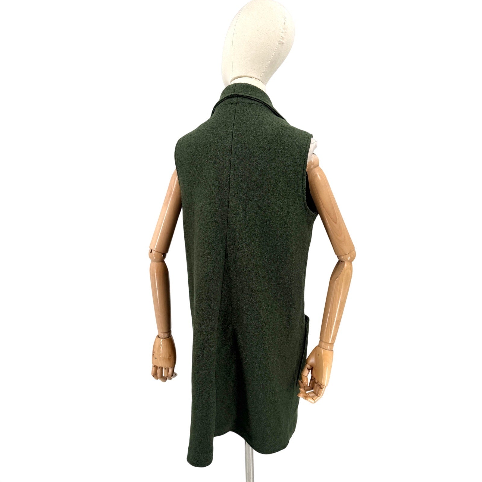 Tahari Forest Green Longline Open Front Duster Patch Pocket Vest