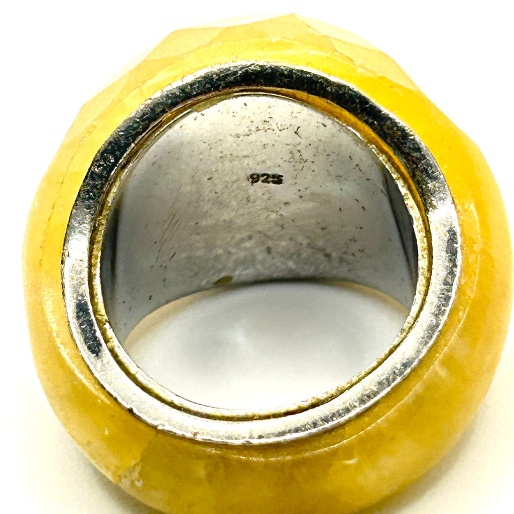 Vintage Y2K Handmade Sterling Silver Faceted Yellow Quartz Statement Ring