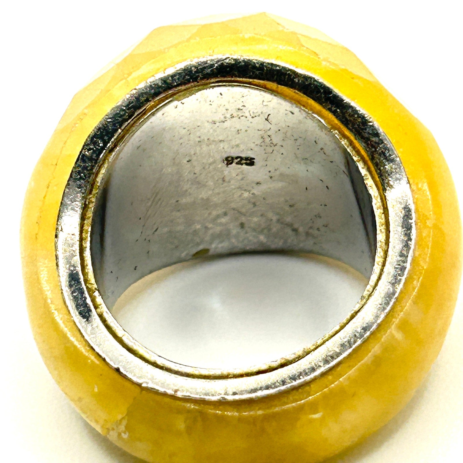 Vintage Y2K Handmade Sterling Silver Faceted Yellow Quartz Statement Ring