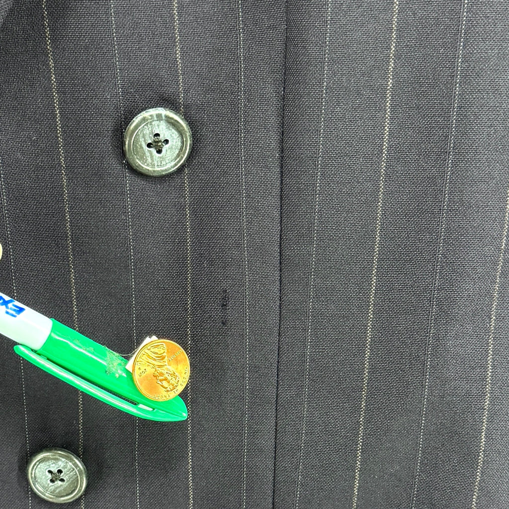Vintage 90s Burberry Navy Blue 100% Wool Pinstripe Double Breasted Blazer