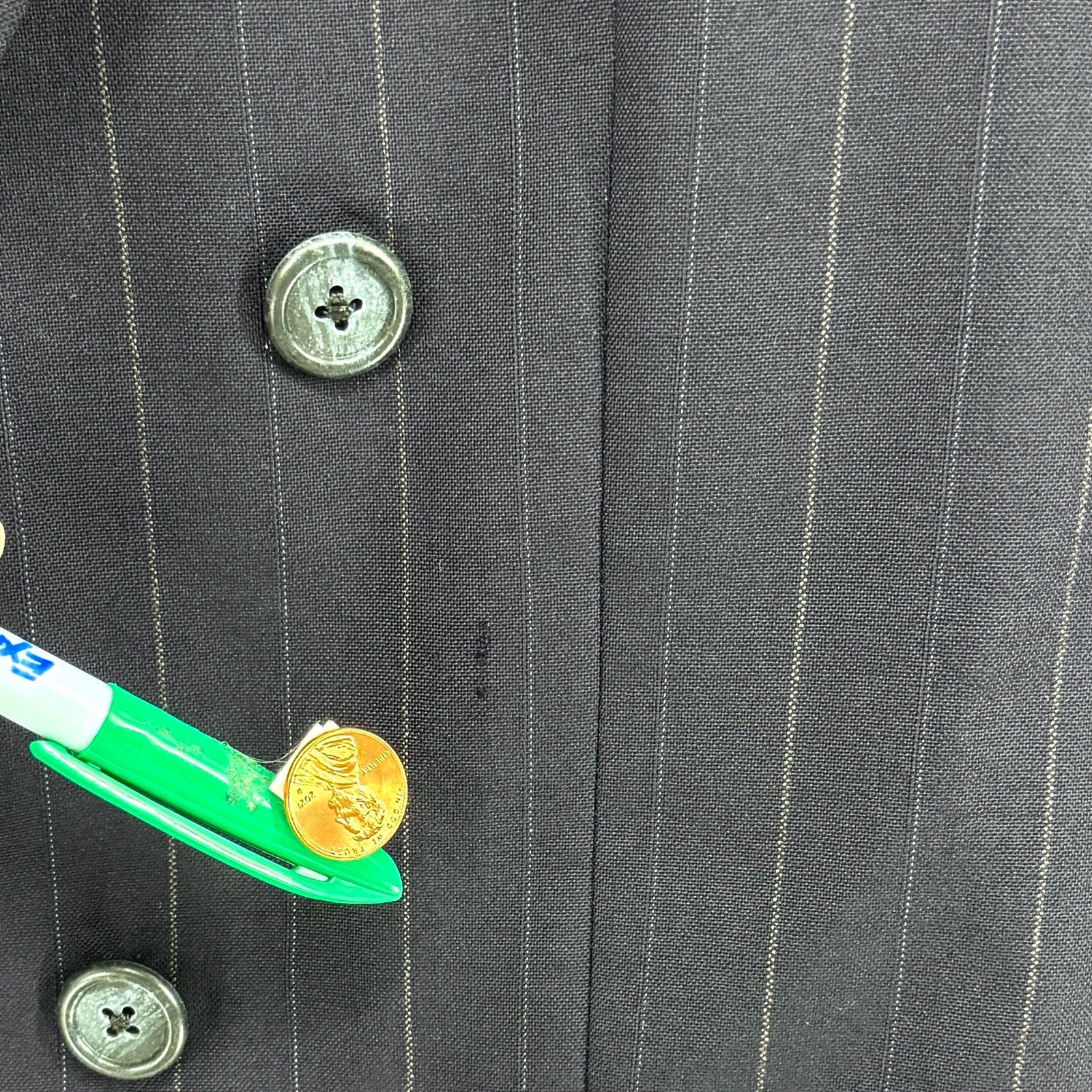 Vintage 90s Burberry Navy Blue 100% Wool Pinstripe Double Breasted Blazer