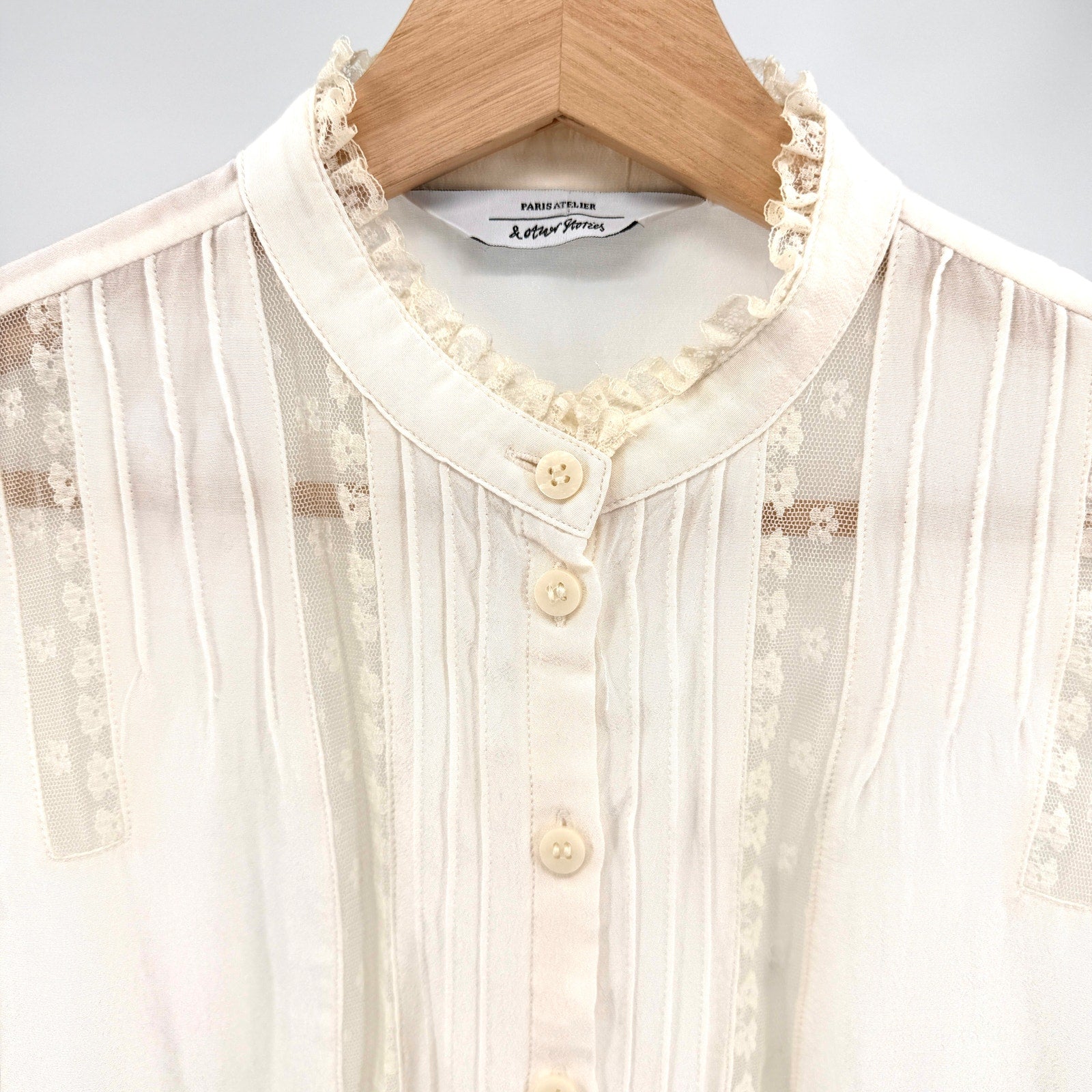 & Other Stories Paris Atelier Cream Lace Pintuck Button Down Blouse