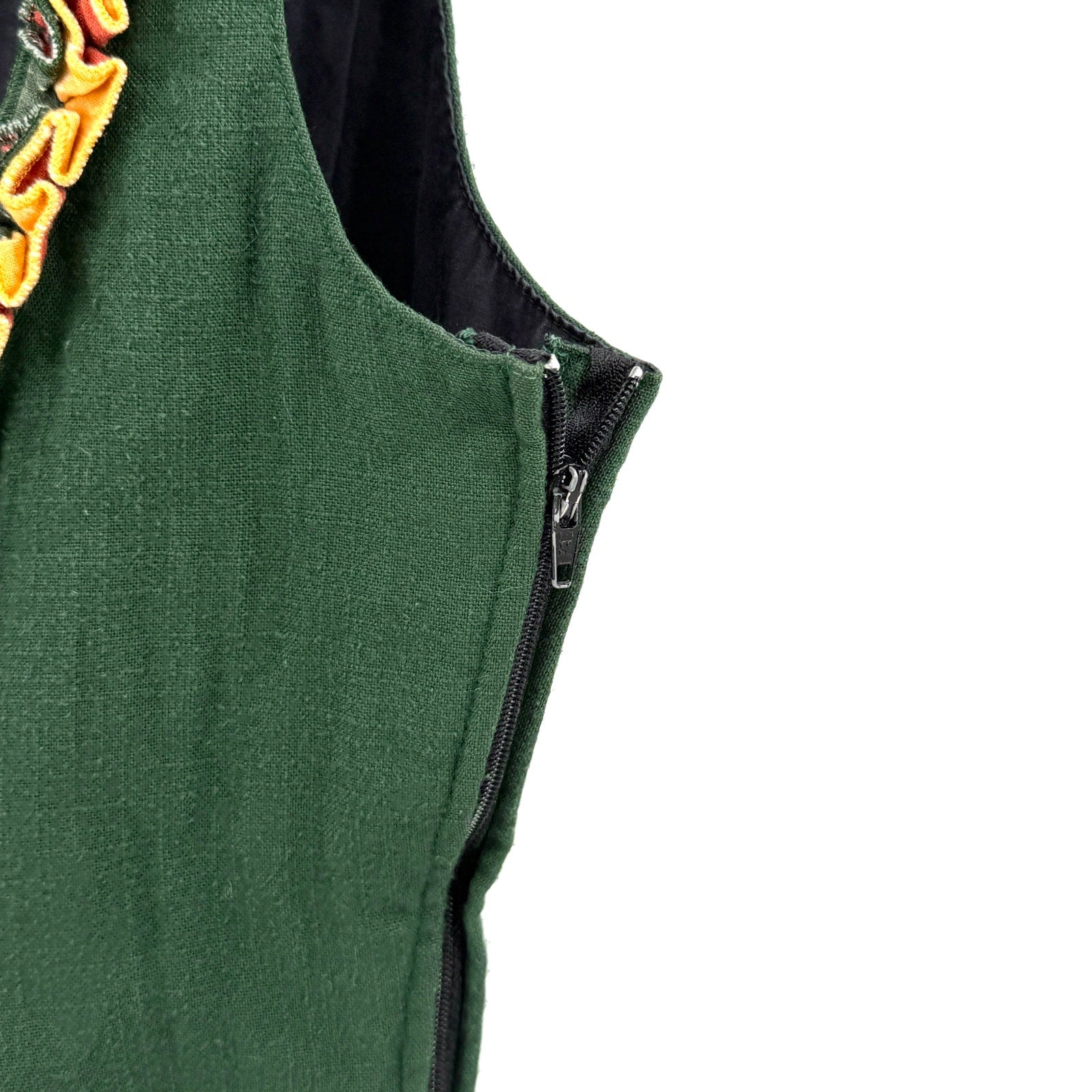 Vintage 80s Hiebaum Green Black Cotton Folk Cottagecore Ruffle Dirndl Dress