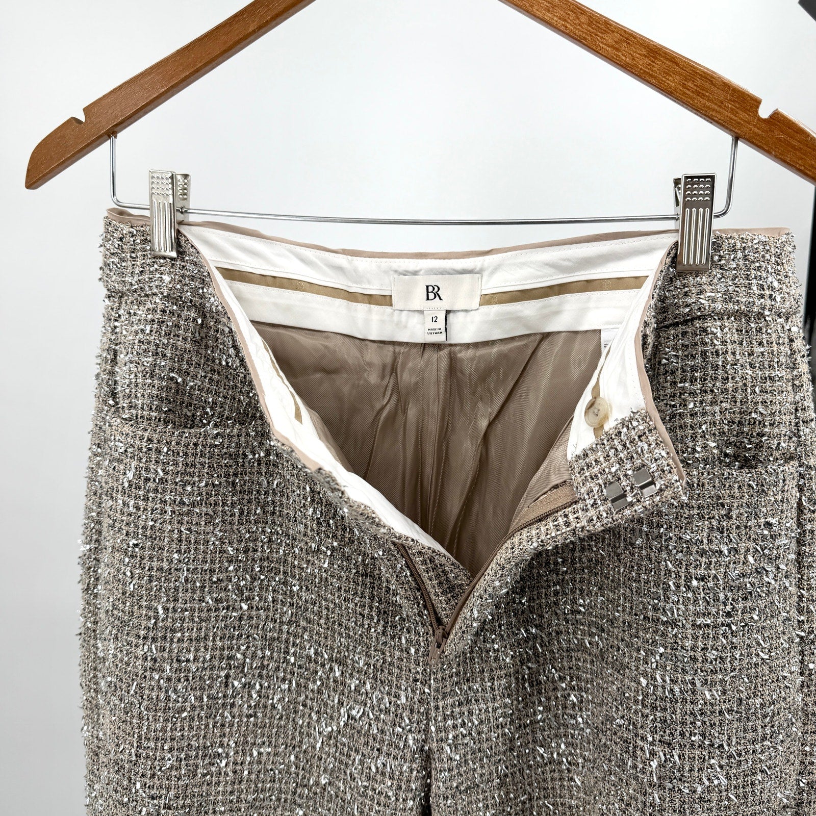 Banana Republic Beige Silver Metallic Tweed Blazer Pant Suit
