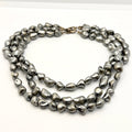 Vintage 90s Signed SJC Stamped 925 Sterling Grey Pearl Triple Strand Necklace