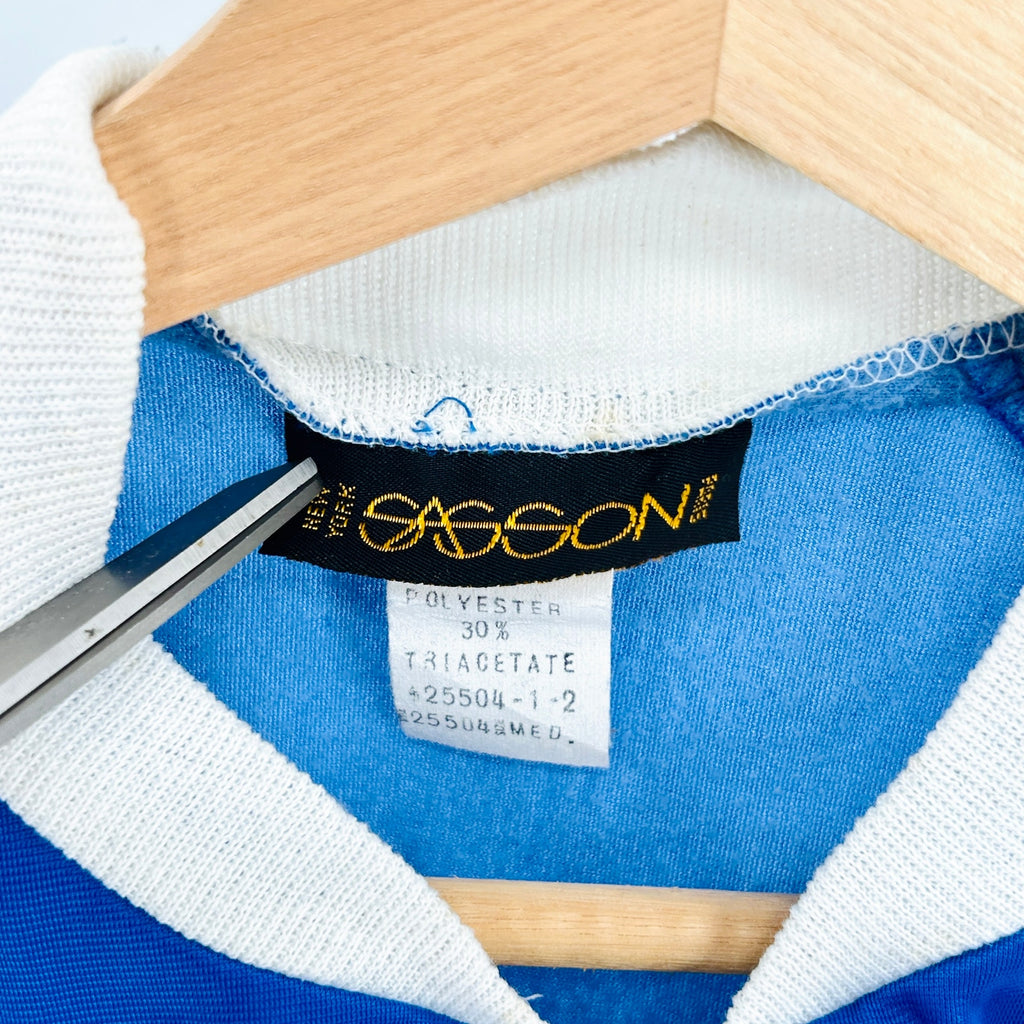 Vintage 80s Sasson Blue White Raglan Polyester Athletic Track Jacket
