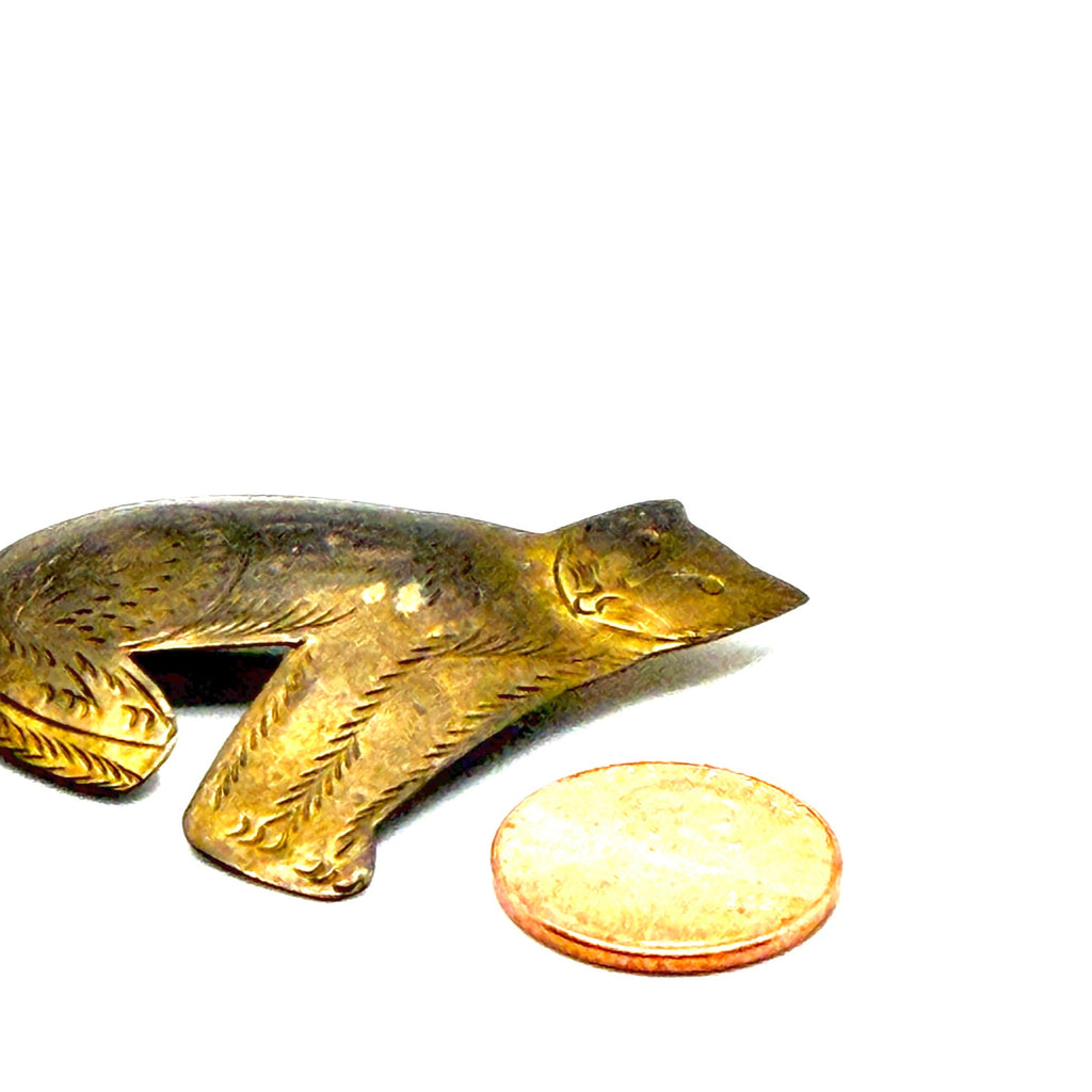 Vintage 80s Brass Etched Sitting Cat Silhouette Figural Brooch Pin