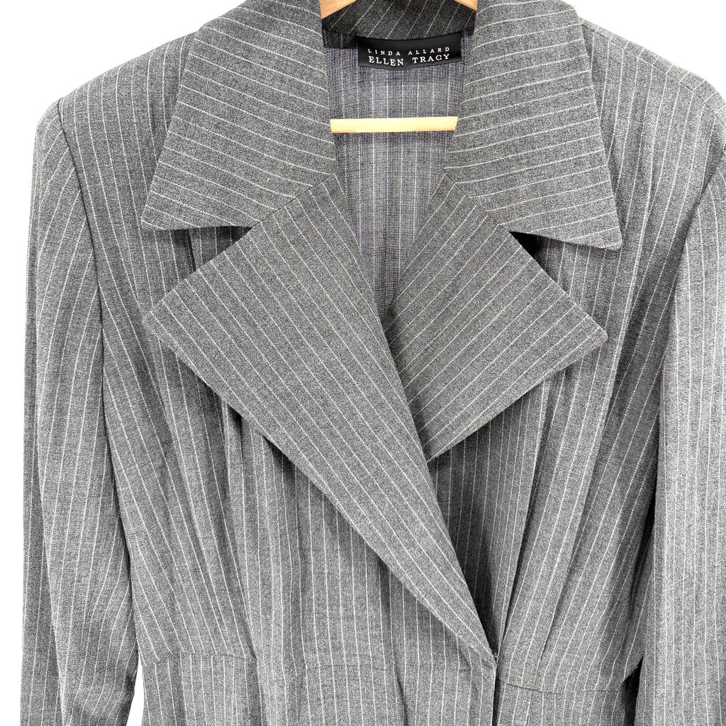 Vintage 90s Linda Allard Ellen Tracy Gray Pinstripe Wrap Maxi Dress Coat