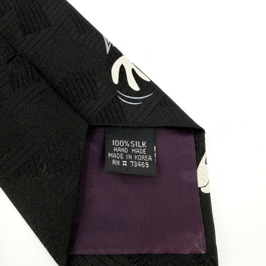 Vintage 90s Looney Tunes Mania Black 100% Silk Bugs Bunny Taz Novelty Tie