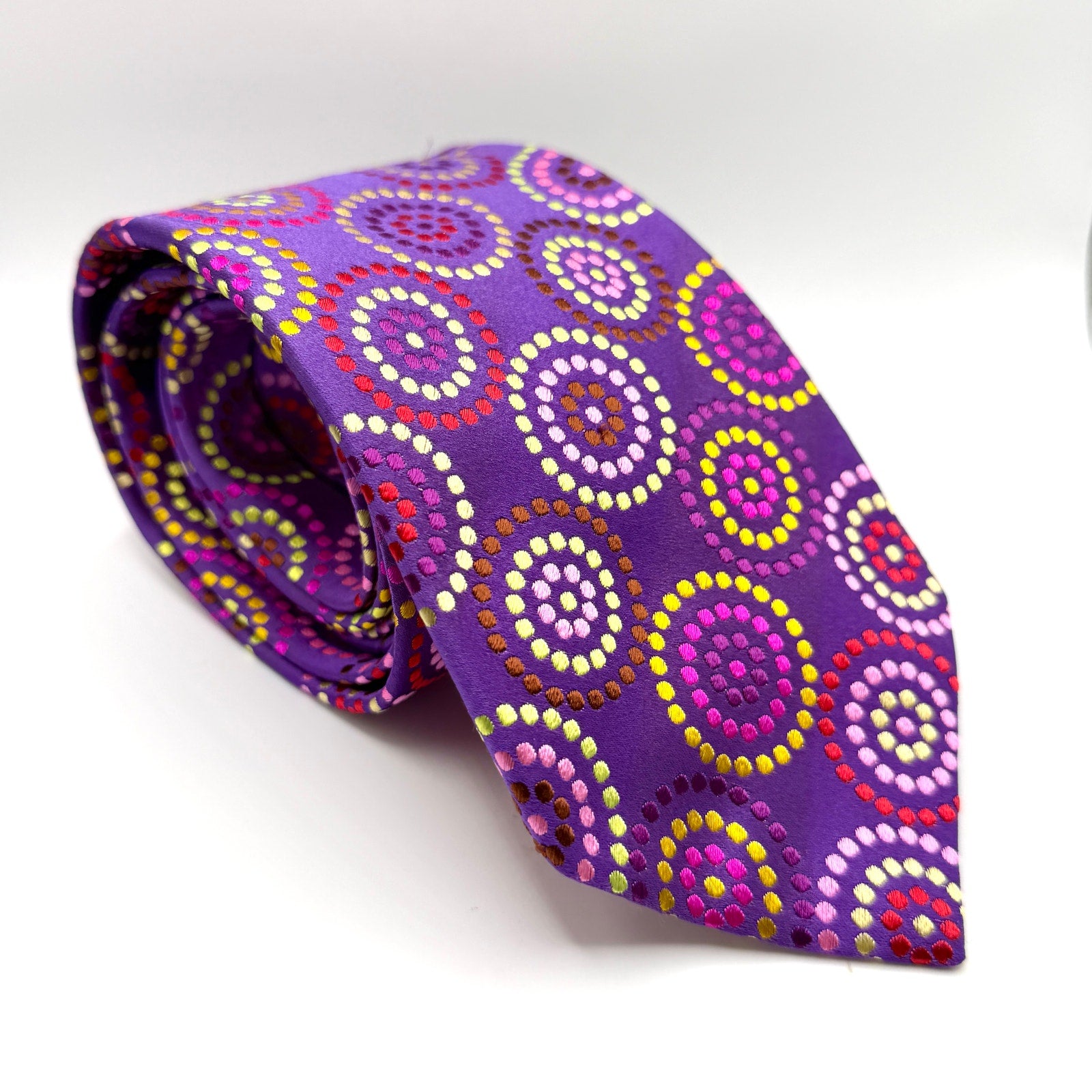 Duchamp London Purple 100% Silk Concentric Dot Circle Print Necktie