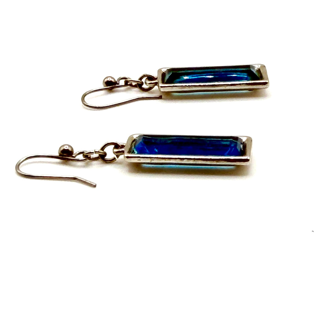 Vintage Y2K Oceanic Blue Glass Minimalist Geometric Rectangle Drop Earrings