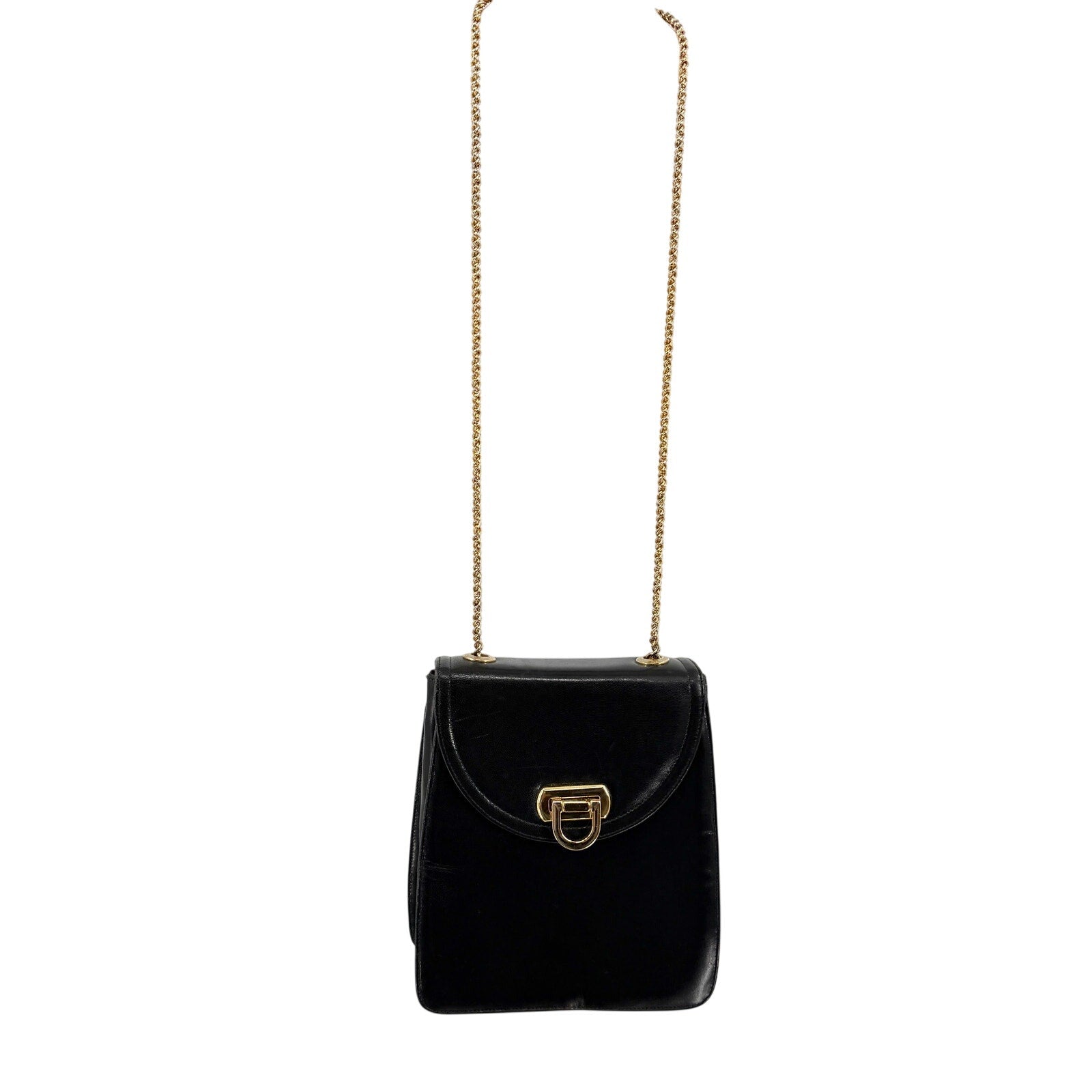 Vintage 80s Frenchy of California Black Leather Gold Chain Shoulder Bag