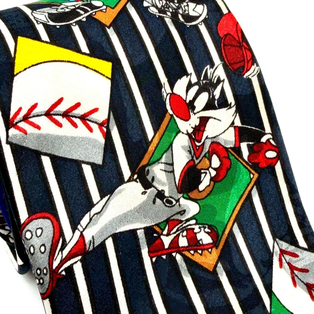 Vintage 90s Looney Tunes Navy Blue Baseball Novelty Necktie