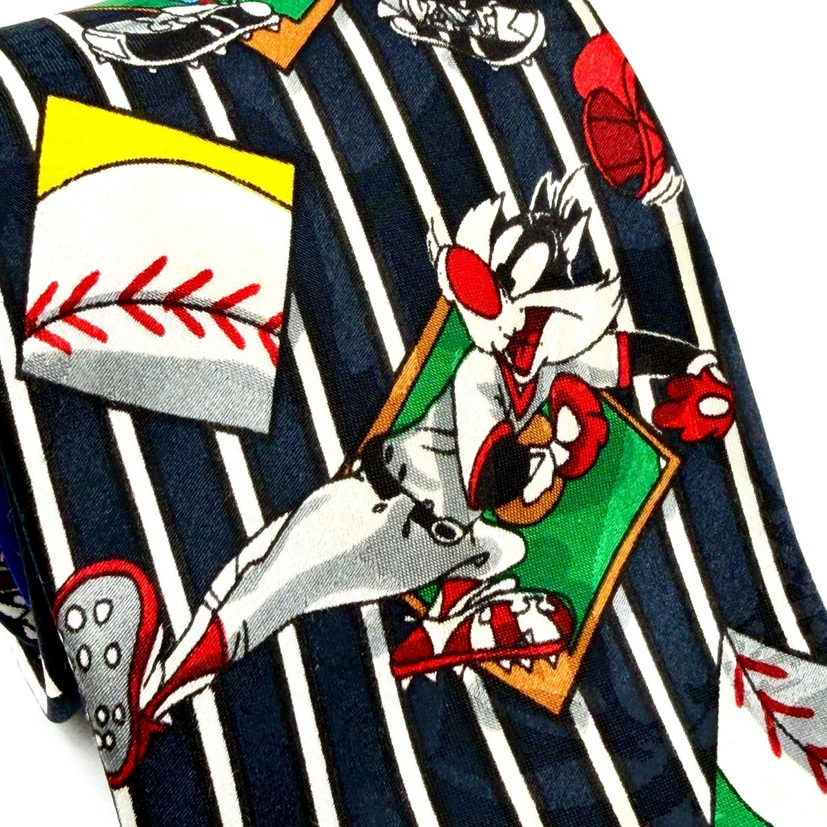 Vintage 90s Looney Tunes Navy Blue Baseball Novelty Necktie