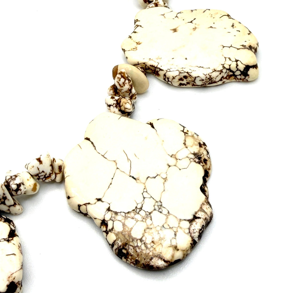 Vintage 90s White Buffalo Stone Large Slab Statement Collar Toggle Necklace