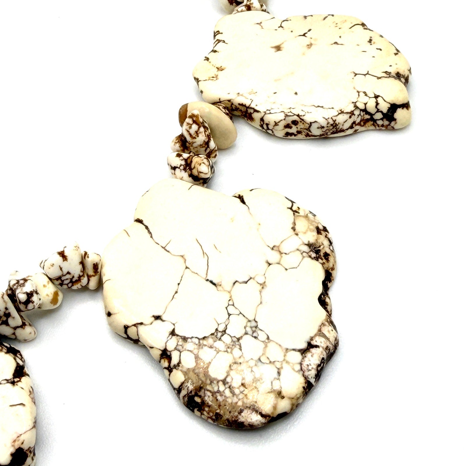Vintage 90s White Buffalo Stone Large Slab Statement Collar Toggle Necklace