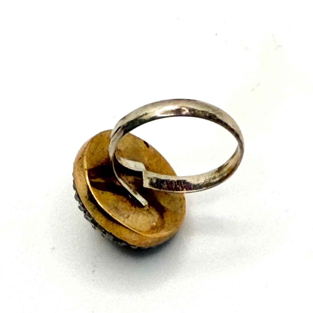 Vintage 90s Peach Moonstone Sterling Silver Pave Crystal Halo Cocktail Ring
