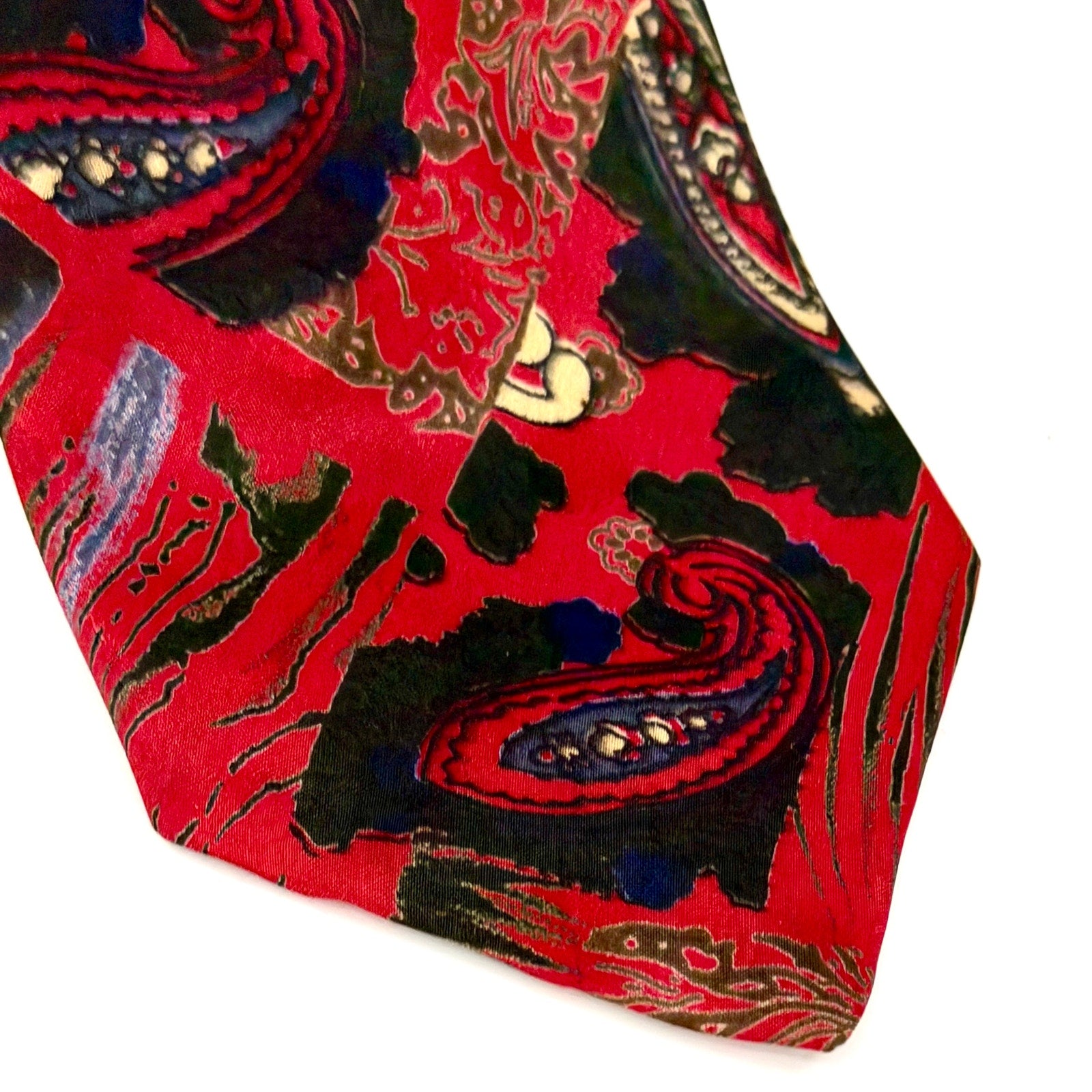 Vintage 90s Red Blue Paisley Patchwork Necktie