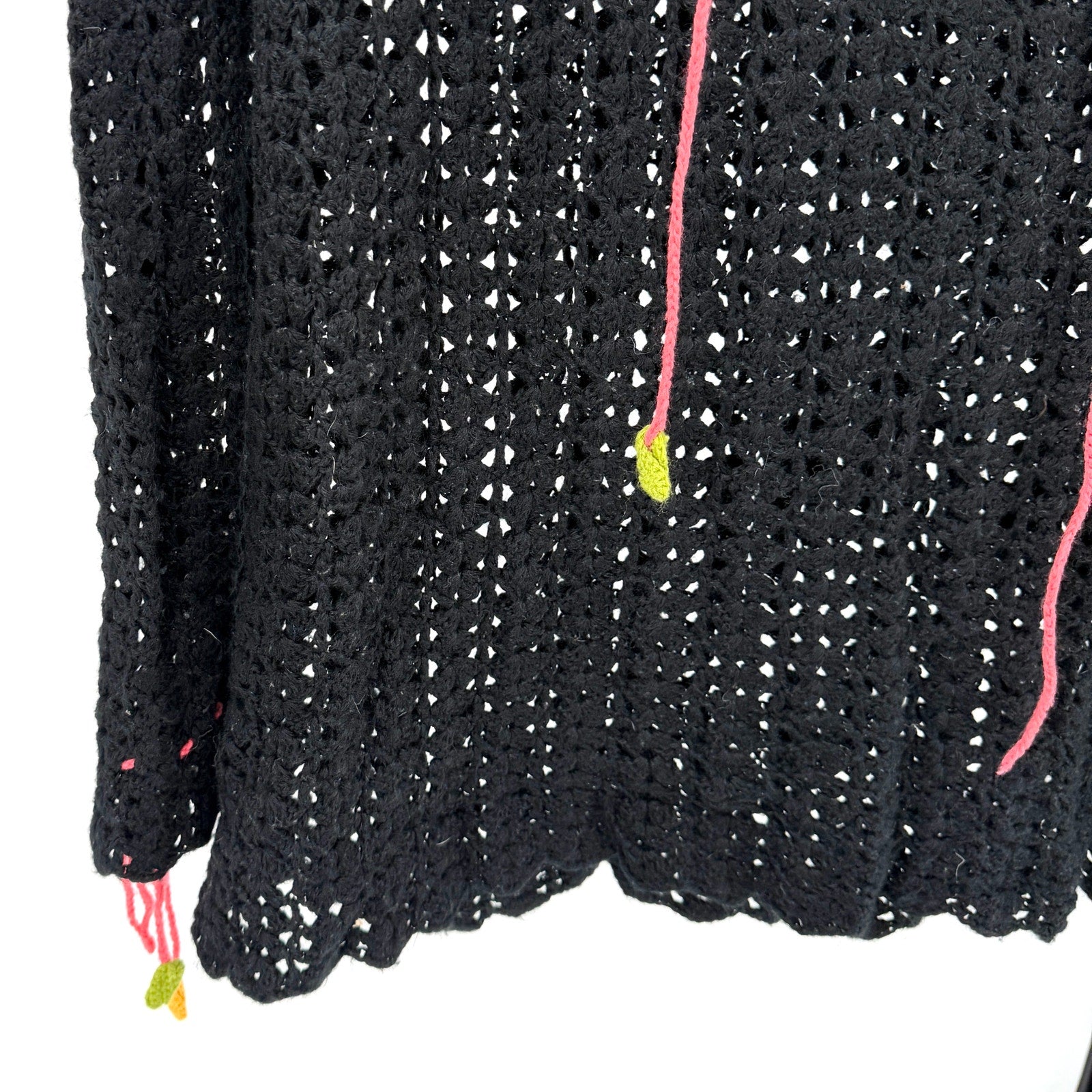 Free People Black Crochet Floral Cottagecore Boho Lace Up Sweater Top