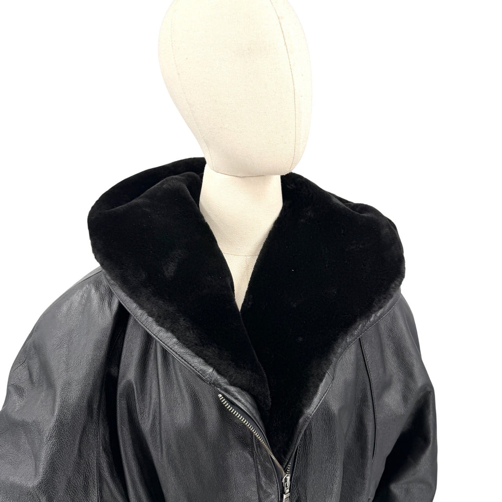 Vintage 90s Wilsons Genuine Leather Faux Fur Hooded Winter Parka Coat