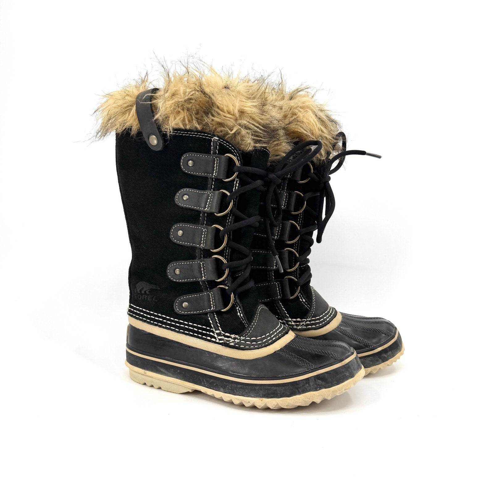 Sorel Black Genuine Leather Faux Fur Waterproof Snow Boots