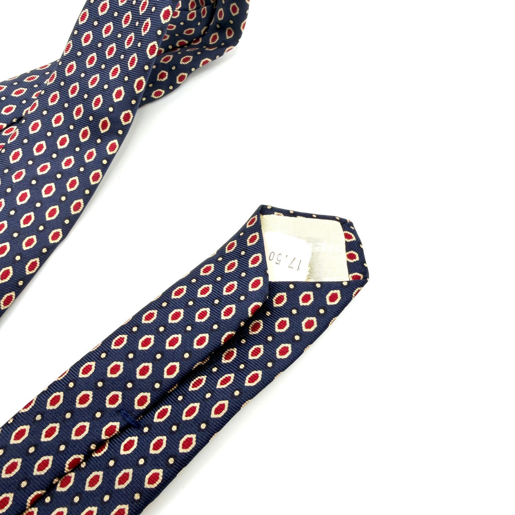 Vintage 90s Pierre Cardin Navy Blue Red 100% Silk Geometric Deadstock Necktie