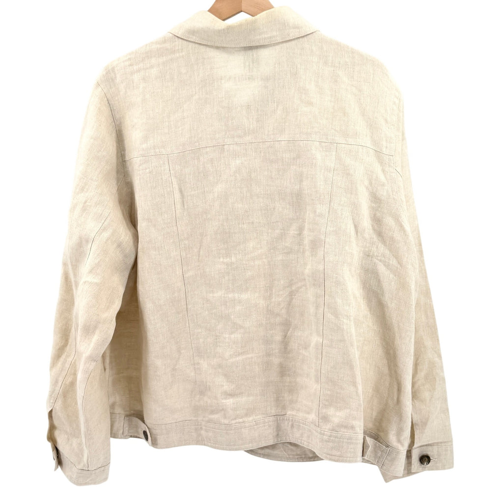 Vintage Y2K Carole Little Beige 100% Linen Trucker Jacket