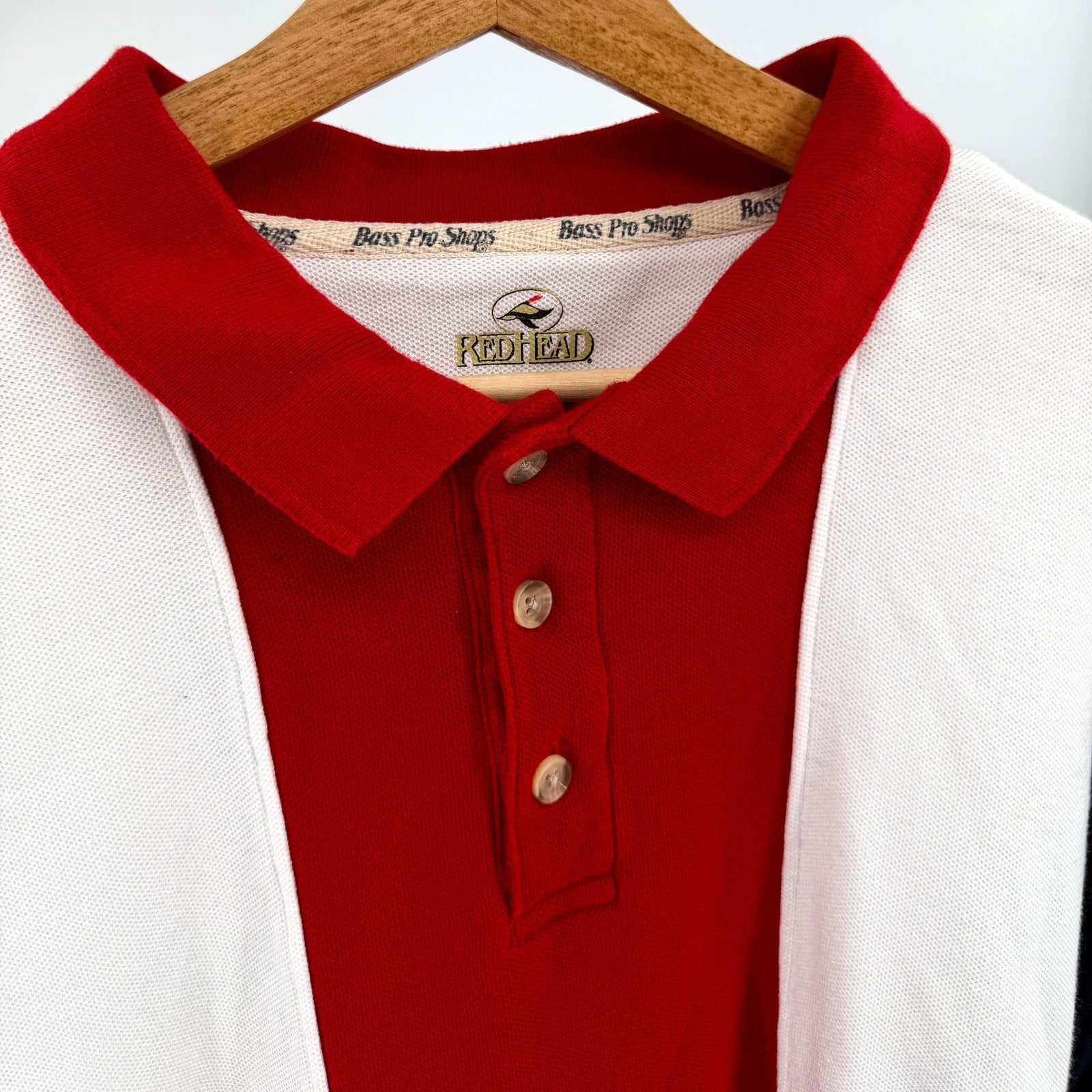 RedHead by Bass Pro Shops Red White Navy Colorblock 100% Cotton Polo