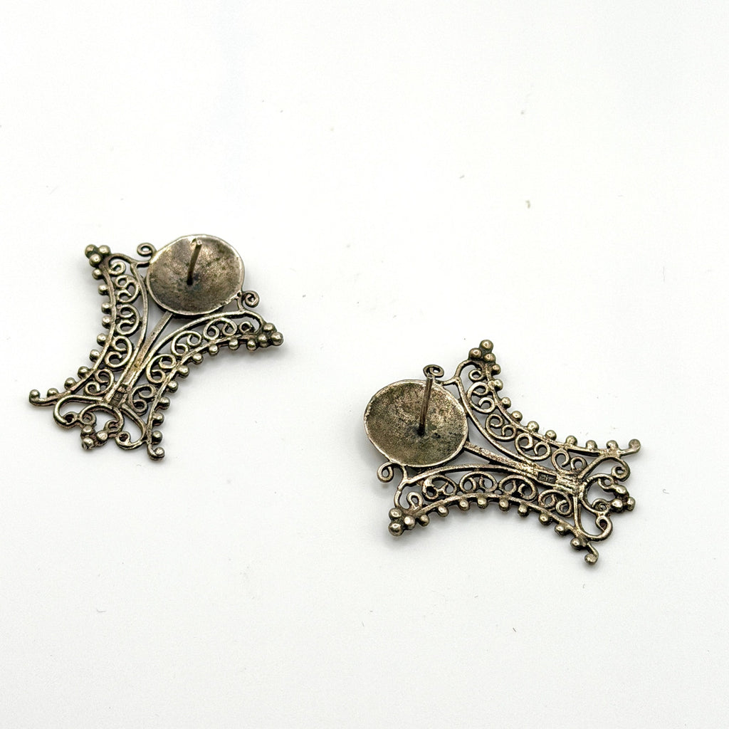 Vintage 80s Barcelona Spain Sterling Silver Stamped Filigree Post Earrings